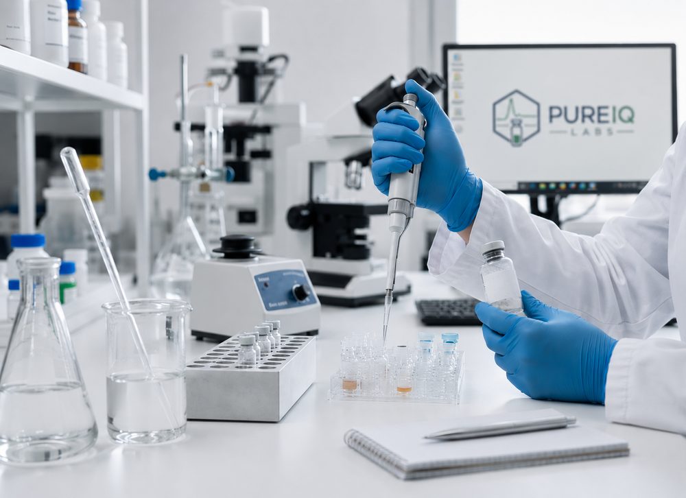 PureIQ Labs analyst preparing a peptide sample for testing